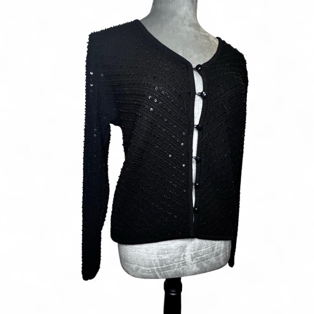 BCBG Max Azria Vintage Sequin Cardigan Black L fairy formal beaded Y2K
